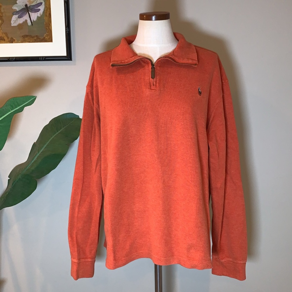 Polo Ralph Lauren Sweater, Estate Rib Quarter Zip Pullover, Orange, Men's XL